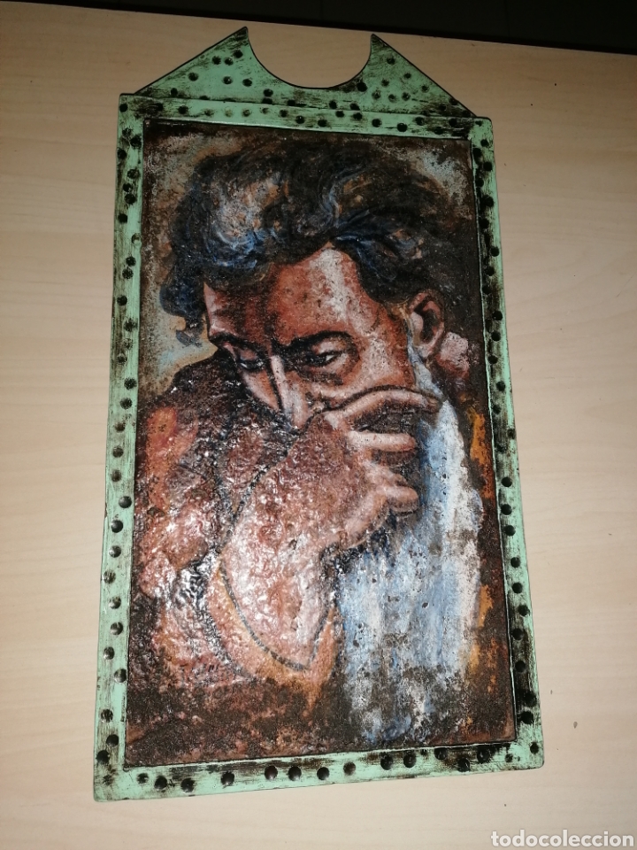 Antig&uuml;edades: Cer&aacute;mica enmarcada en metal. - Foto 2