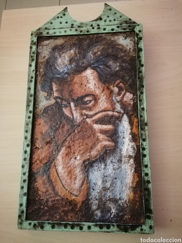 Antig&uuml;edades: Cer&aacute;mica enmarcada en metal. - Foto 1