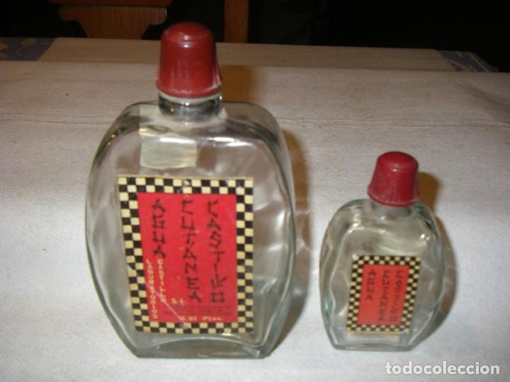 Antiquit&eacute;s: Bonitos frascos Agua Cutanea Castillo, tapones de baquelita, cristal, etiquetas y timbres.14 y 9 cm.