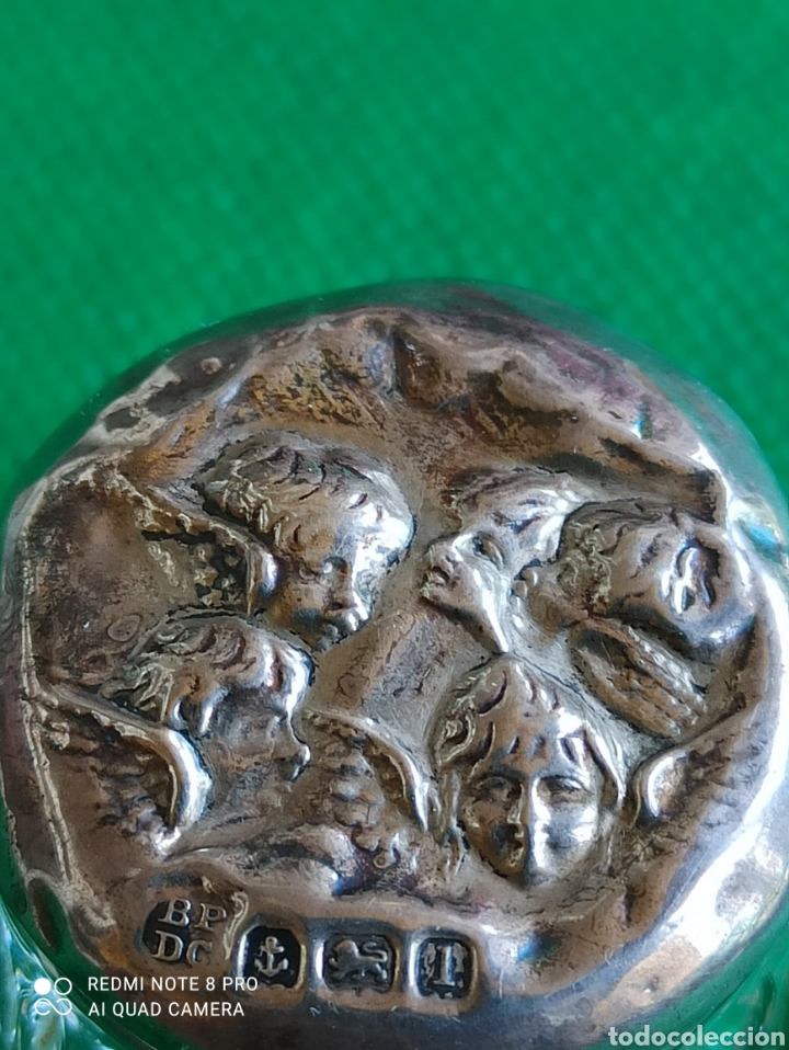 Antigüedades: Tarito cristal con tapa de plata esterlina con querubines Birmingham eduardiana antigua c1904. - Foto 3 - 276699053