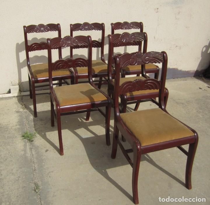 Antig&uuml;edades: 6 sillas antiguas en madera tallada - Foto 4