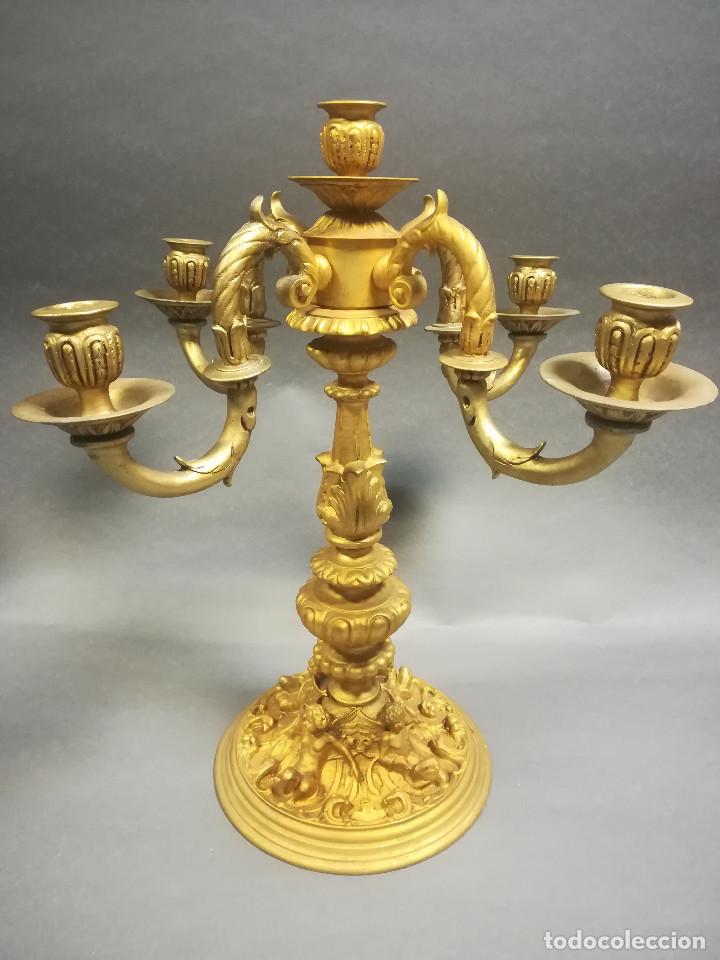 Antig&uuml;edades: CANDELABRO CALAMINA DORADA - Foto 10