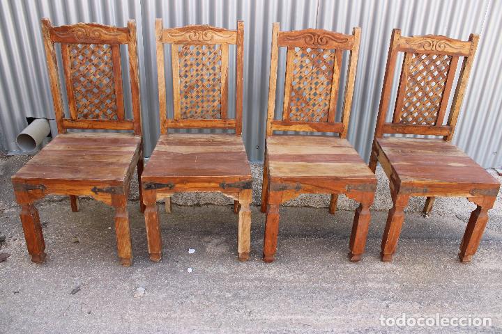 Antig&uuml;edades: 4 sillas rusticas de madera - Foto 8