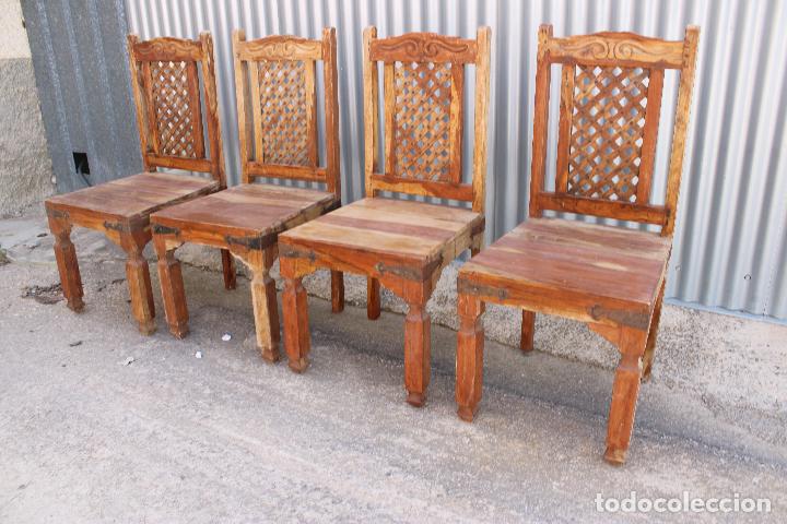 Antig&uuml;edades: 4 sillas rusticas de madera - Foto 9