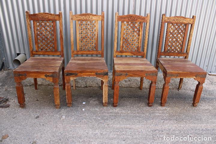 Antig&uuml;edades: 4 sillas rusticas de madera - Foto 1