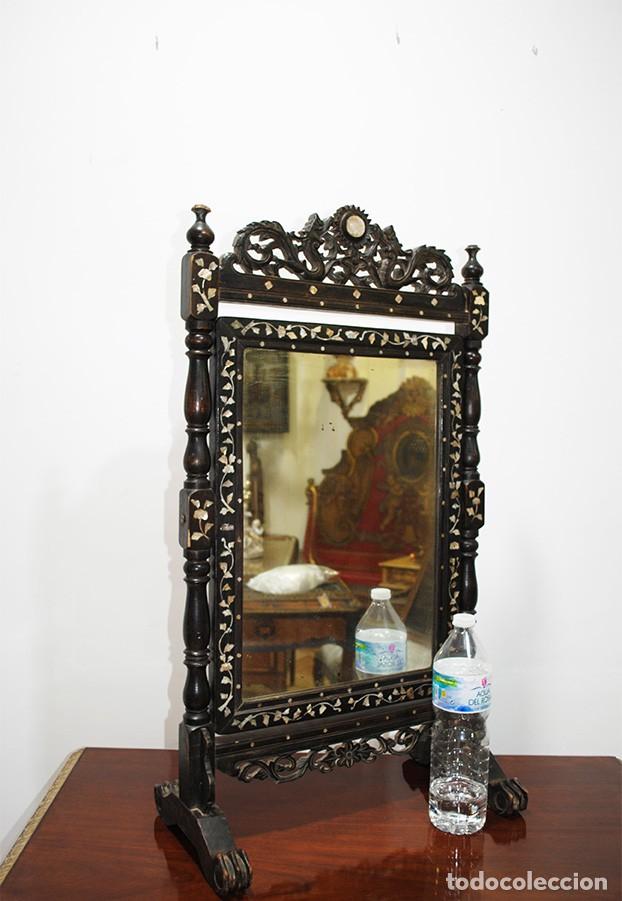 Antig&uuml;edades: ESPEJO ANTIGUO DE MADERA E INCRUSTACONES DE N&Aacute;CAR - Foto 7