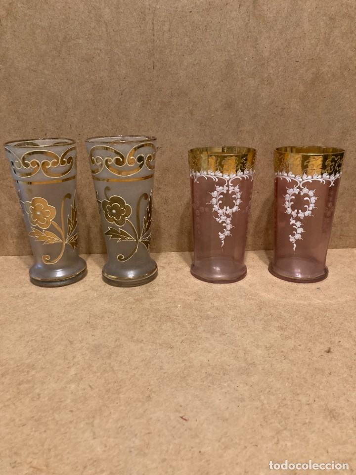 Antig&uuml;edades: 4 vasos de cristal de Gij&oacute;n - Foto 2