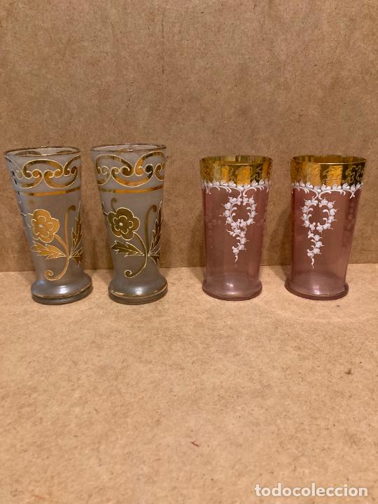 Antig&uuml;edades: 4 vasos de cristal de Gij&oacute;n - Foto 1