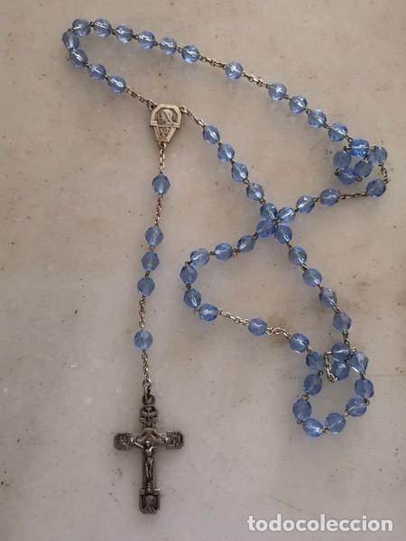 Antig&uuml;edades: ROSARIO CON BOLAS DE CRISTAL AZUL Y PLATA - Foto 1