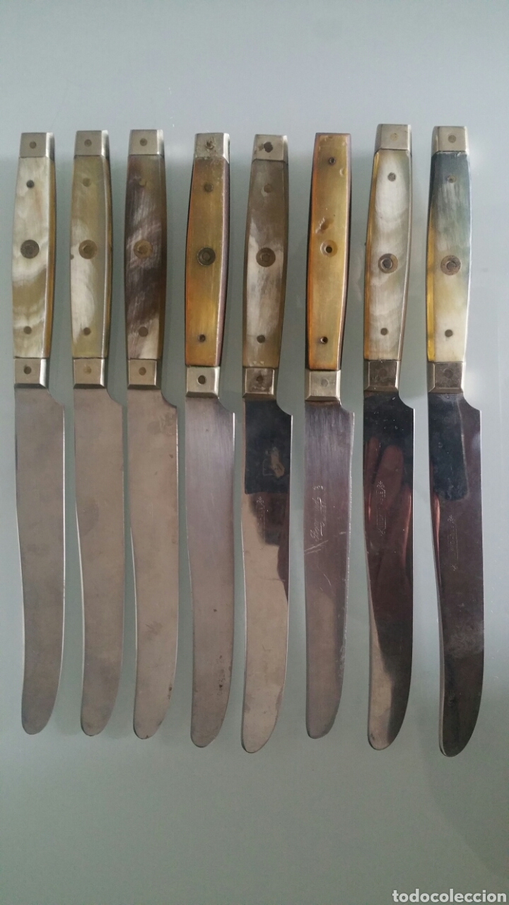 Antiques: Lote de 8 cuchillos inoxidables con cachas de nacar , marca bogeard