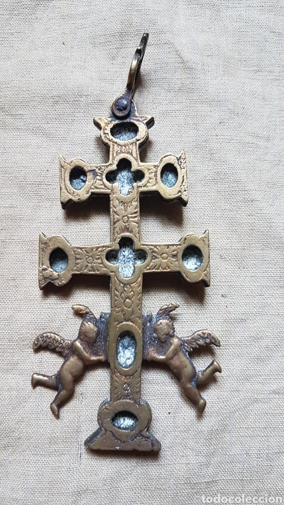 Antig&uuml;edades: Gran cruz caravaca doble en bronce - Foto 2