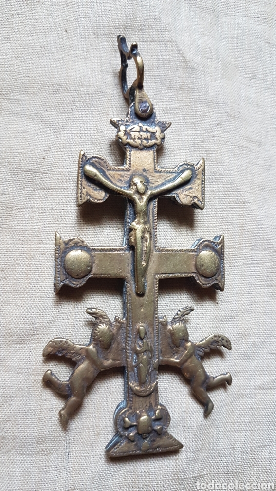 Antig&uuml;edades: Gran cruz caravaca doble en bronce - Foto 1