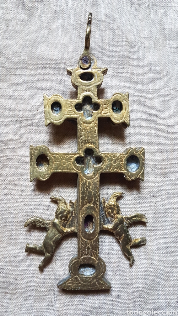Antig&uuml;edades: Gran cruz de caravaca doble en Bronce - Foto 2