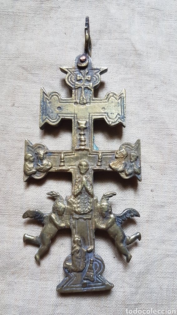 Antig&uuml;edades: Gran cruz caravaca doble en bronce - Foto 2