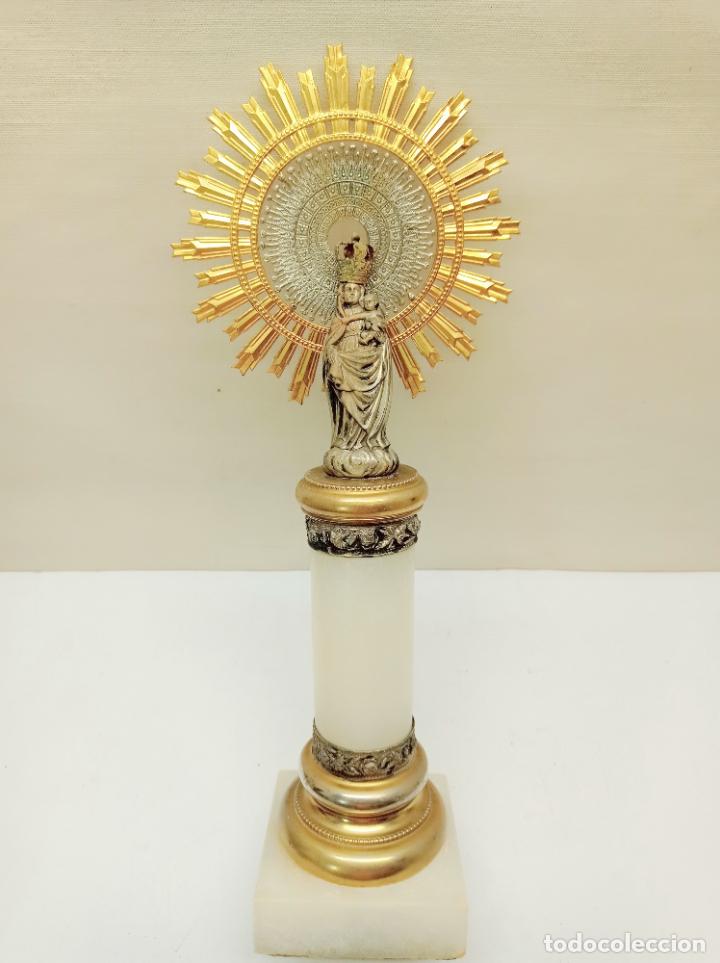 Antig&uuml;edades: 37 cm - Antigua Virgen del Pilar - Gran tama&ntilde;o - varios metales y alabastro