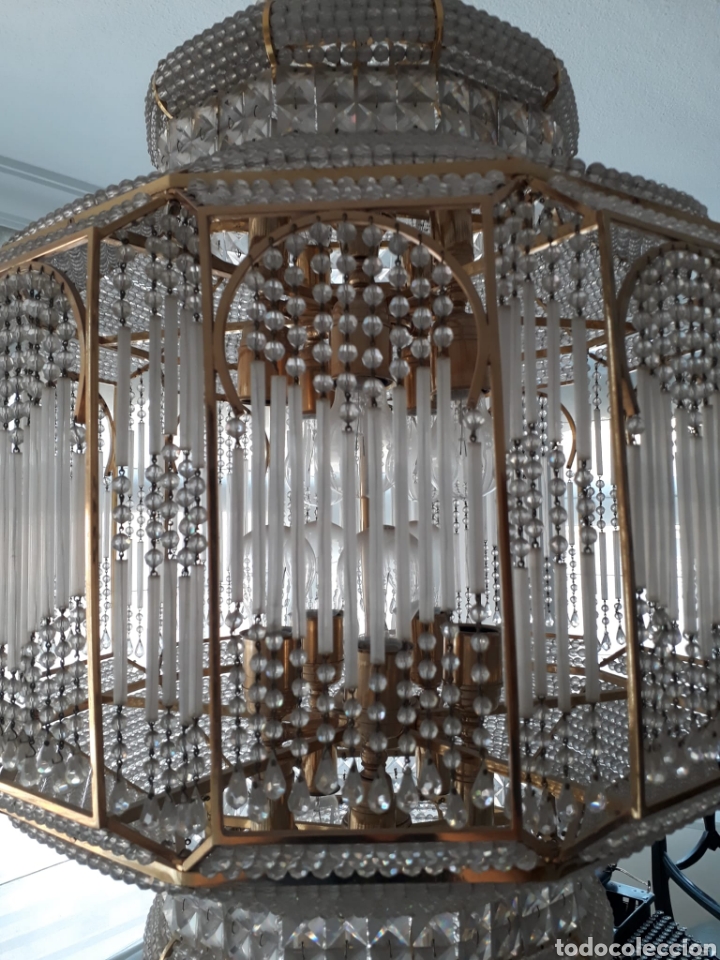 Antig&uuml;edades: Lampara techo cristal roca y bronce - Foto 5