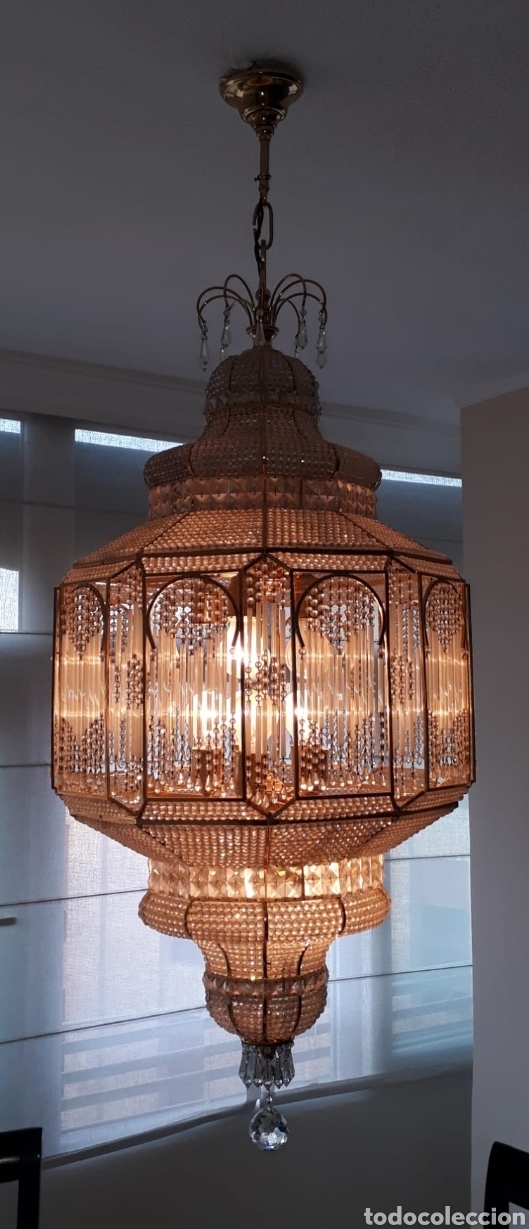 Antig&uuml;edades: Lampara techo cristal roca y bronce - Foto 1