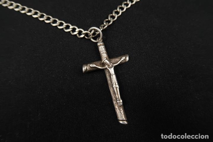 Antig&uuml;edades: Antiguo Crucifijo de Plata con Cadena - Foto 7
