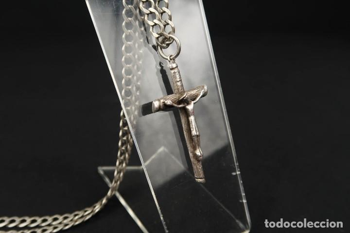 Antig&uuml;edades: Antiguo Crucifijo de Plata con Cadena - Foto 11