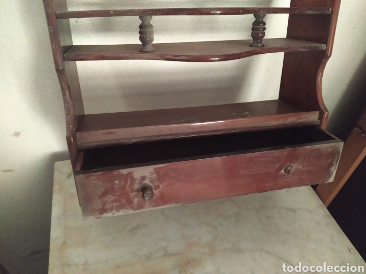 Antig&uuml;edades: Repisa antigua caoba maciza. Con caj&oacute;n. - Foto 5