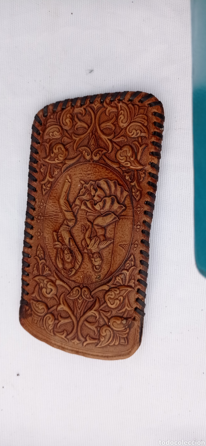 Oggetti Antichi: Antiguas funda gafas de piel sevillanas
