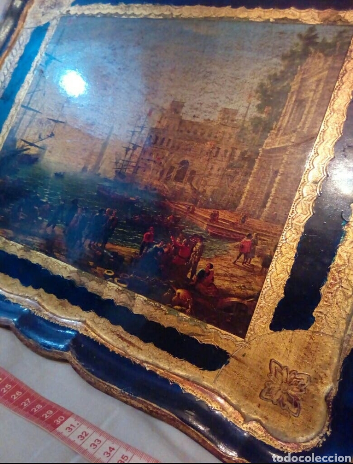 Antig&uuml;edades: Bandeja antigua de madera decorada 46&times;39 - Foto 2