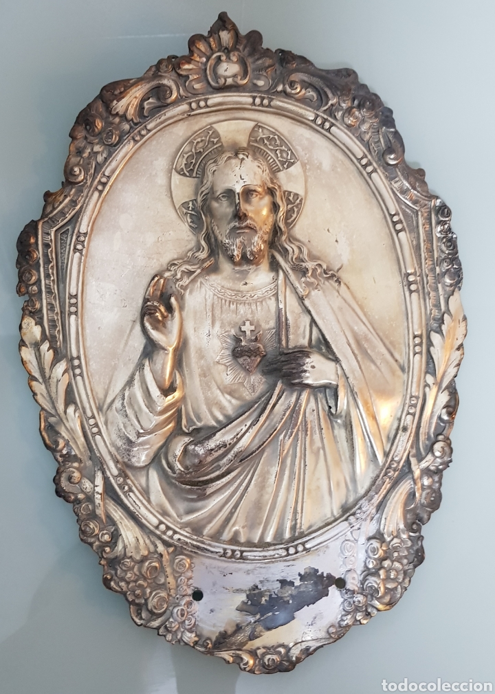 Antig&uuml;edades: PLACA SAGRADO CORAZ&Oacute;N DE JES&Uacute;S - Foto 1
