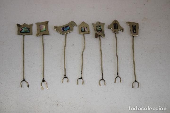 Antig&uuml;edades: set 7 pinchos en plata de ley con nacar - Foto 2