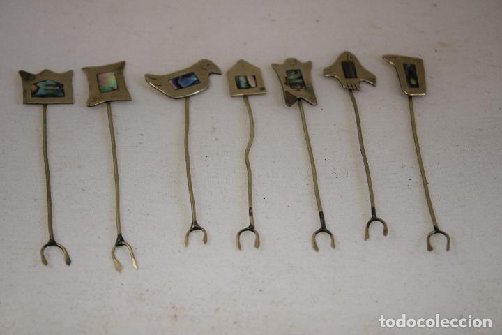 Antig&uuml;edades: set 7 pinchos en plata de ley con nacar - Foto 4