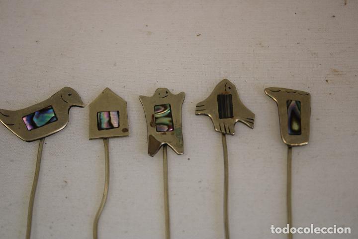 Antig&uuml;edades: set 7 pinchos en plata de ley con nacar - Foto 5