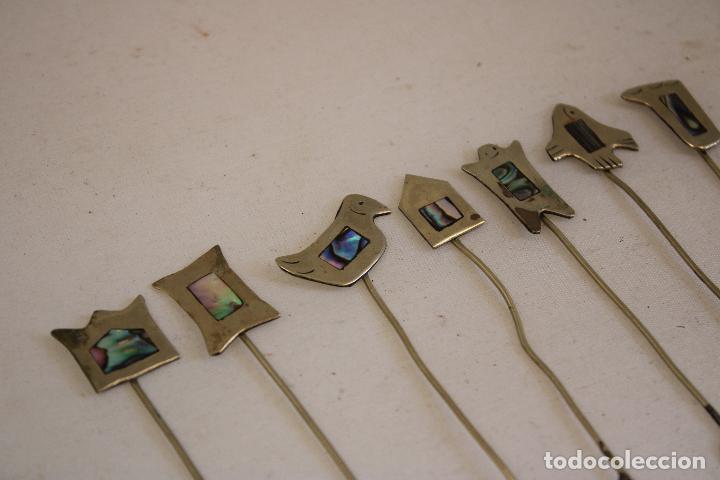 Antig&uuml;edades: set 7 pinchos en plata de ley con nacar - Foto 1