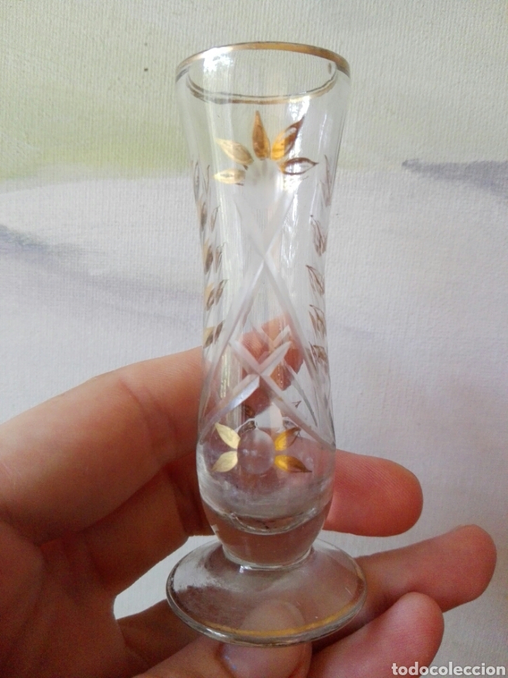 Antiquit&eacute;s: Jarron violetero de Cristal tallado y oro Santa Lucia Cartagena Murcia para capilla Virgen miniatura