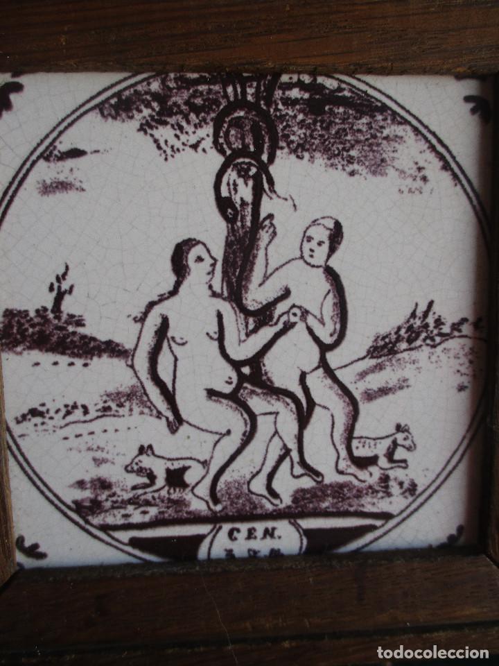 Antig&uuml;edades: Azulejo Delft biblico Adan y Eva - Foto 2