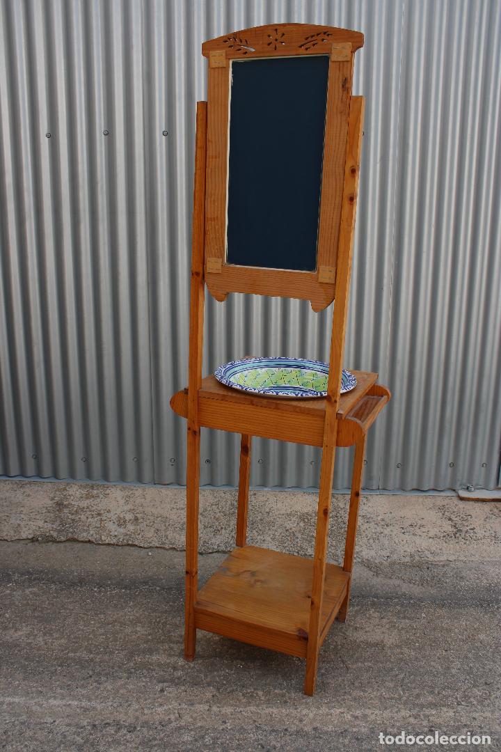 Antig&uuml;edades: lavabo de madera con espejo y palangana - Foto 2