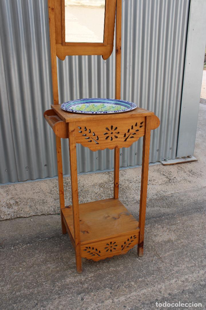 Antig&uuml;edades: lavabo de madera con espejo y palangana - Foto 3