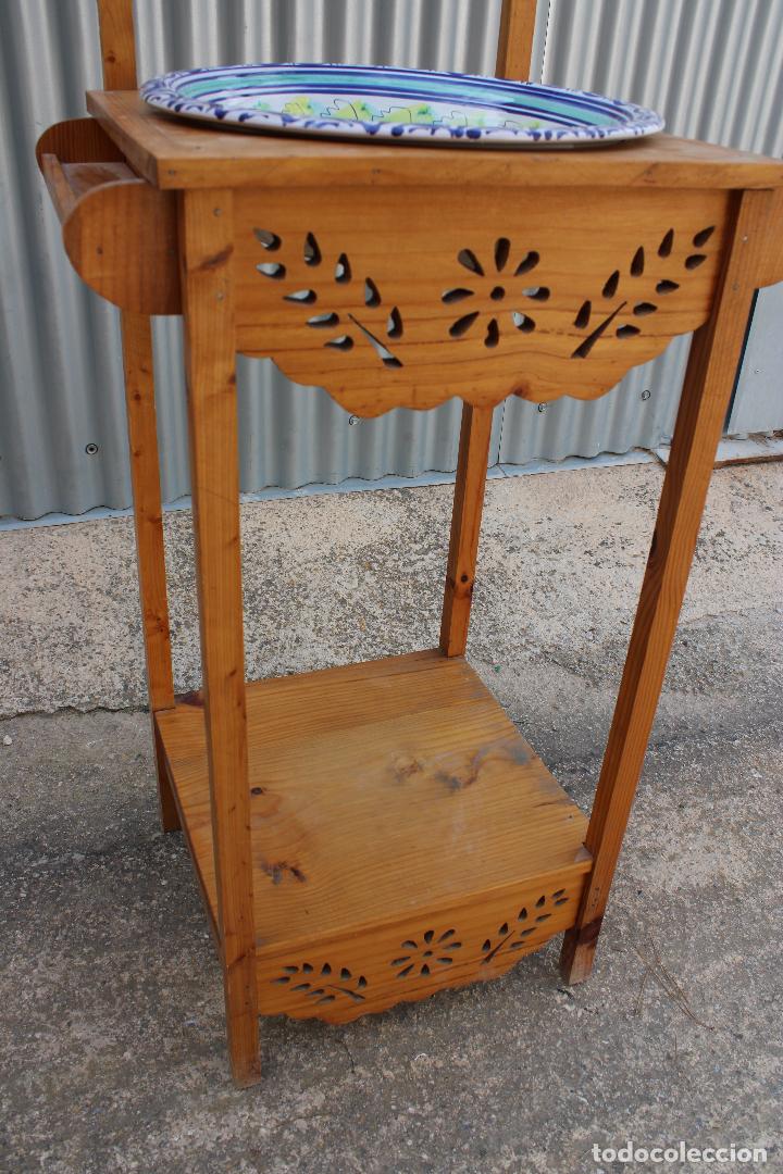 Antig&uuml;edades: lavabo de madera con espejo y palangana - Foto 5