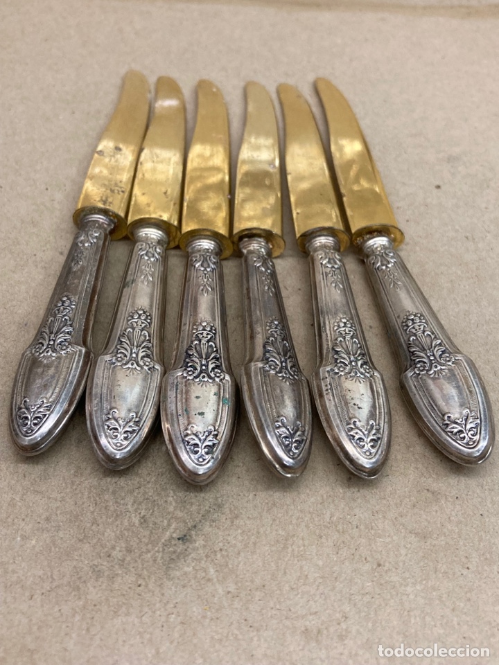 Antig&uuml;edades: Juego de 6 cuchillos antiguos mango de plata