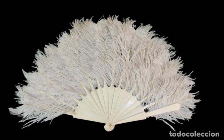 Antigüedades: Abanico Art Nouveau. Plumas, plata y hueso. Hand fan. Bone, feathers & silver. 33cm - Foto 2 - 289207848