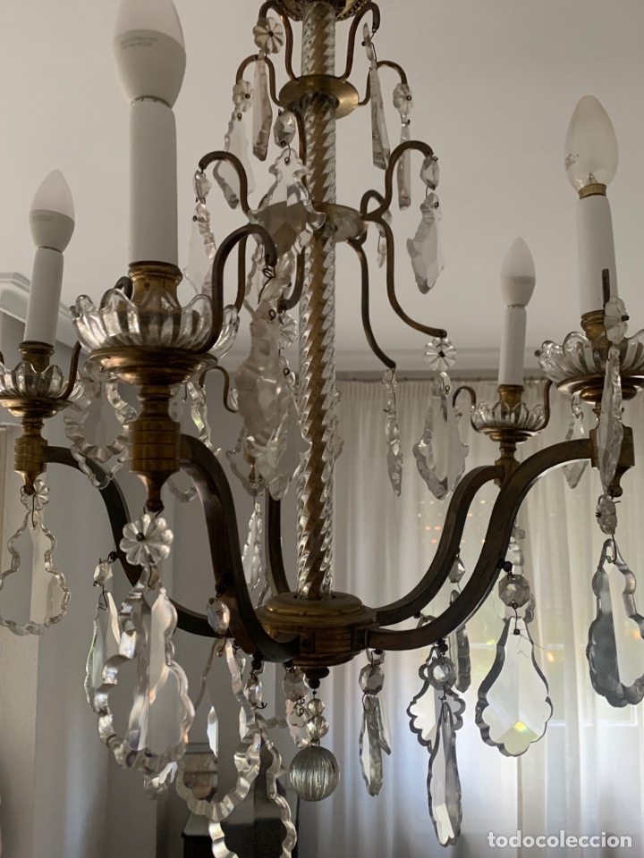 Antig&uuml;edades: L&Aacute;MPARA DE BRONCE Y CRISTAL.- - Foto 2