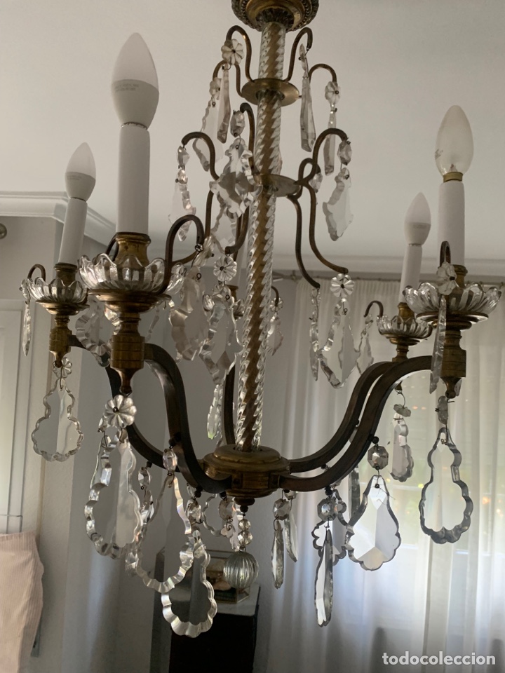 Antig&uuml;edades: L&Aacute;MPARA DE BRONCE Y CRISTAL.- - Foto 1