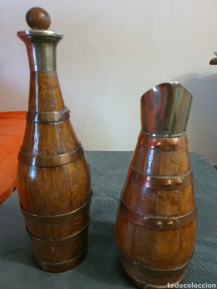 Antig&uuml;edades: Botella y Jarra en madera, cobre y plata 815. - Foto 2