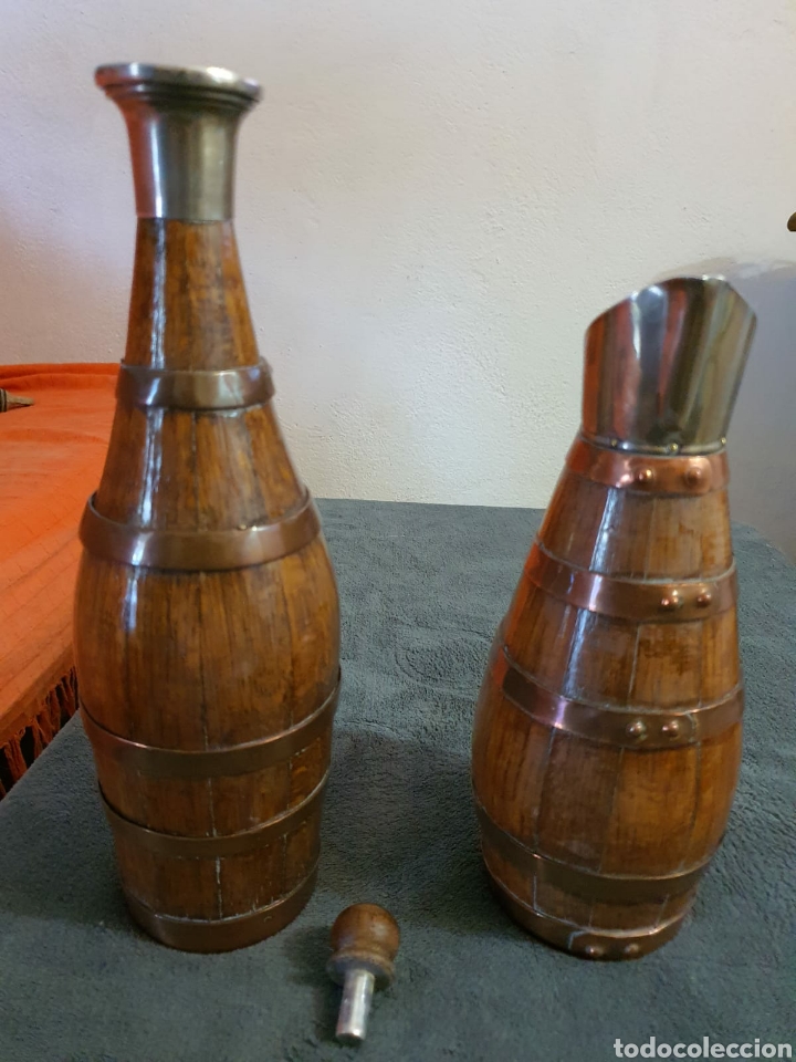 Antig&uuml;edades: Botella y Jarra en madera, cobre y plata 815. - Foto 4