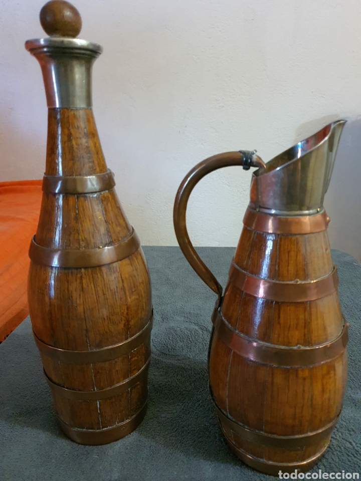 Antig&uuml;edades: Botella y Jarra en madera, cobre y plata 815. - Foto 1