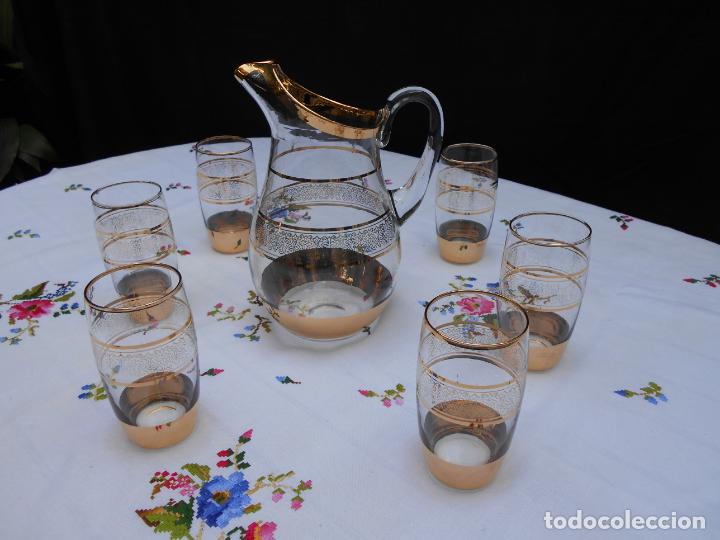 juego jarra y seis vasos cristal dorado y serig - Compra venta en  todocoleccion