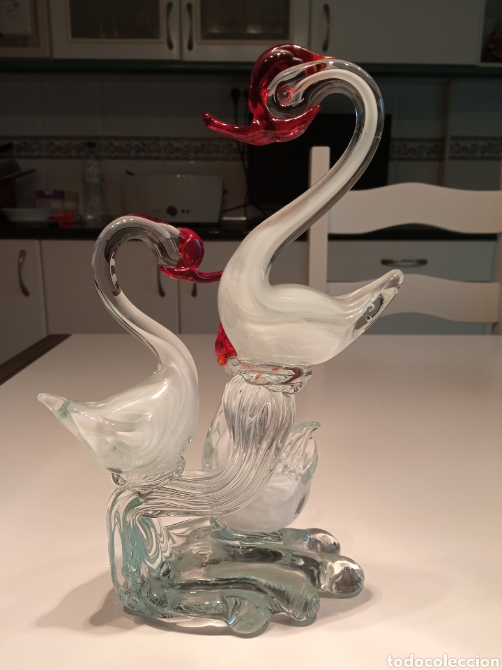 Antig&uuml;edades: Composici&oacute;n tres cisnes en cristal de Murano - Foto 2