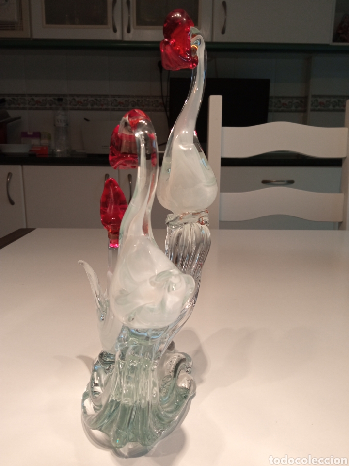 Antig&uuml;edades: Composici&oacute;n tres cisnes en cristal de Murano - Foto 3