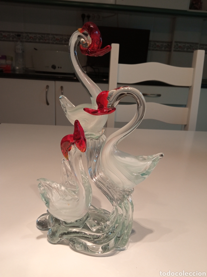 Antig&uuml;edades: Composici&oacute;n tres cisnes en cristal de Murano - Foto 9