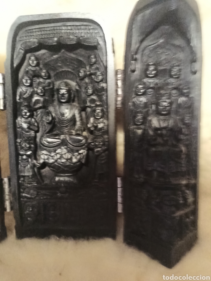 Antig&uuml;edades: Triptico antiguo Chino en resina de Buda - Foto 6