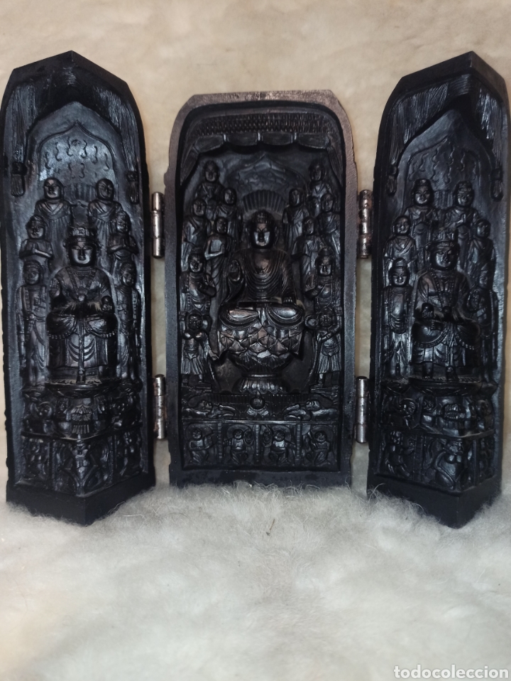 Antig&uuml;edades: Triptico antiguo Chino en resina de Buda - Foto 7