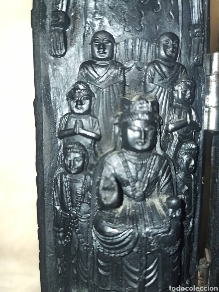 Antig&uuml;edades: Triptico antiguo Chino en resina de Buda - Foto 8
